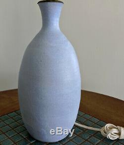 Vtg. 1950s Robert L. Morgan Sky Blue Studio Pottery Lamp, NH Mid Century Modern