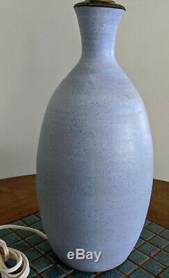 Vtg. 1950s Robert L. Morgan Sky Blue Studio Pottery Lamp, NH Mid Century Modern