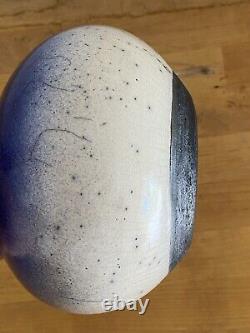 Vtg 1987 Raku Studio Pottery SIGNED Ed  Weed Pot Ceramic Bud Vase Blue White