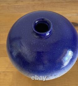 Vtg 1987 Raku Studio Pottery SIGNED Ed  Weed Pot Ceramic Bud Vase Blue White