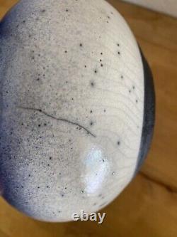 Vtg 1987 Raku Studio Pottery SIGNED Ed  Weed Pot Ceramic Bud Vase Blue White