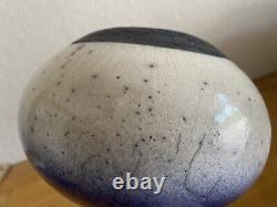 Vtg 1987 Raku Studio Pottery SIGNED Ed  Weed Pot Ceramic Bud Vase Blue White