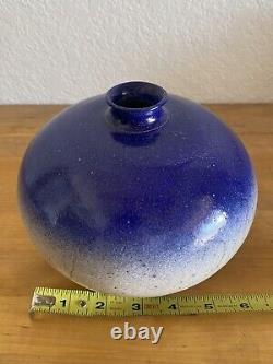 Vtg 1987 Raku Studio Pottery SIGNED Ed  Weed Pot Ceramic Bud Vase Blue White