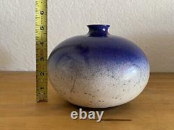 Vtg 1987 Raku Studio Pottery SIGNED Ed  Weed Pot Ceramic Bud Vase Blue White