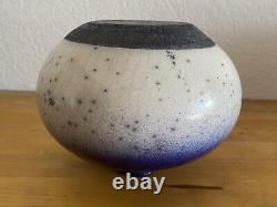 Vtg 1987 Raku Studio Pottery SIGNED Ed  Weed Pot Ceramic Bud Vase Blue White