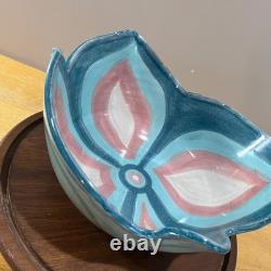 Vtg 1991 David Batz Signed Studio Pottery Bowl Postmodern Abstract Teal Pink 10