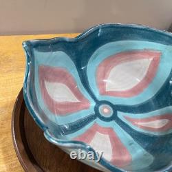 Vtg 1991 David Batz Signed Studio Pottery Bowl Postmodern Abstract Teal Pink 10