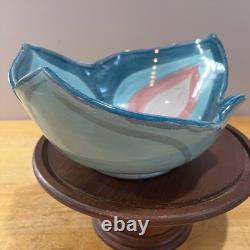 Vtg 1991 David Batz Signed Studio Pottery Bowl Postmodern Abstract Teal Pink 10
