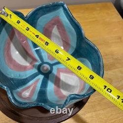 Vtg 1991 David Batz Signed Studio Pottery Bowl Postmodern Abstract Teal Pink 10