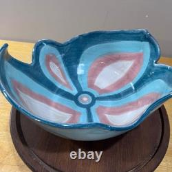 Vtg 1991 David Batz Signed Studio Pottery Bowl Postmodern Abstract Teal Pink 10