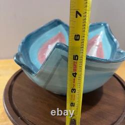 Vtg 1991 David Batz Signed Studio Pottery Bowl Postmodern Abstract Teal Pink 10