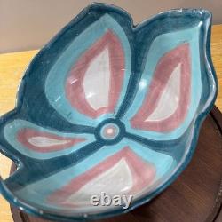 Vtg 1991 David Batz Signed Studio Pottery Bowl Postmodern Abstract Teal Pink 10
