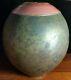 Vtg 1991 studio art pottery coppery raku vase gold lip rim pink signed NB NR NZ