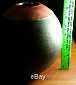 Vtg 1991 studio art pottery coppery raku vase gold lip rim pink signed NB NR NZ