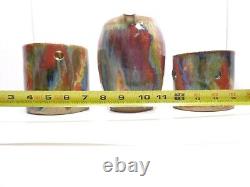 Vtg 2002 Art Pottery Pitcher Canister Kitchen Set Rainbow Drip Glaze Signed RPOE