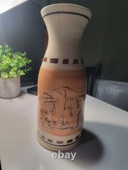 Vtg 80s John Paige David Thorbeck Memphis Studio Pottery Signed Sgraffito scene