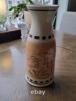 Vtg 80s John Paige David Thorbeck Memphis Studio Pottery Signed Sgraffito scene