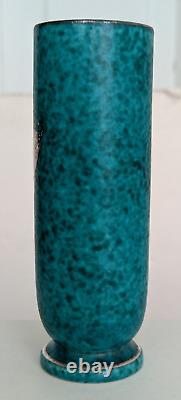 Vtg. Art Deco Wilhelm Kage GUSTAVSBERG ARGENTA VASE Sterling Silver Fish Overlay