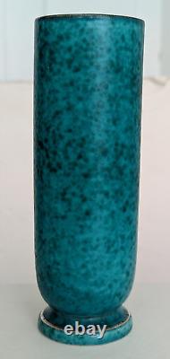 Vtg. Art Deco Wilhelm Kage GUSTAVSBERG ARGENTA VASE Sterling Silver Fish Overlay