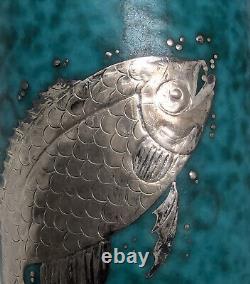 Vtg. Art Deco Wilhelm Kage GUSTAVSBERG ARGENTA VASE Sterling Silver Fish Overlay