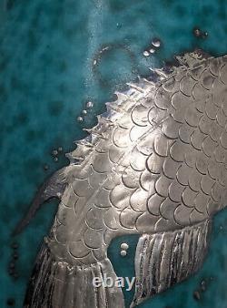 Vtg. Art Deco Wilhelm Kage GUSTAVSBERG ARGENTA VASE Sterling Silver Fish Overlay