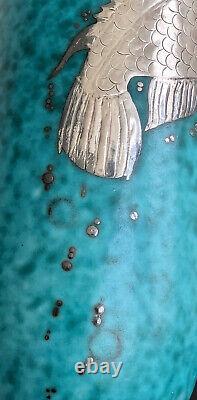 Vtg. Art Deco Wilhelm Kage GUSTAVSBERG ARGENTA VASE Sterling Silver Fish Overlay
