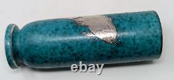 Vtg. Art Deco Wilhelm Kage GUSTAVSBERG ARGENTA VASE Sterling Silver Fish Overlay