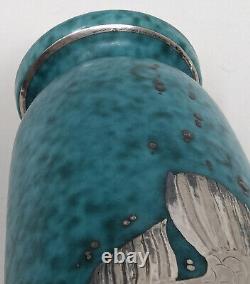 Vtg. Art Deco Wilhelm Kage GUSTAVSBERG ARGENTA VASE Sterling Silver Fish Overlay