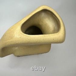 Vtg Art Pottery Brutalist Handled Vase With Abstract Panels Of People & Town 7