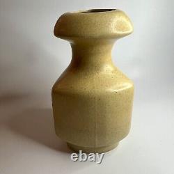 Vtg Art Pottery Brutalist Handled Vase With Abstract Panels Of People & Town 7