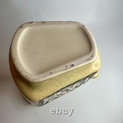 Vtg Art Pottery Brutalist Handled Vase With Abstract Panels Of People & Town 7