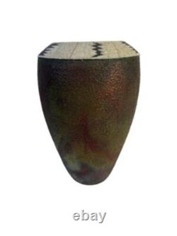Vtg Beautiful MCM Southwest Style Raku Vase Signed 11