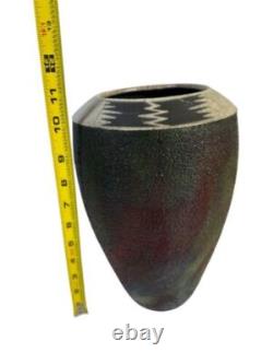Vtg Beautiful MCM Southwest Style Raku Vase Signed 11