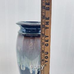 Vtg Bill Campbell Studio Art Pottery Vase Crystalline Drip Glaze 13 1/2