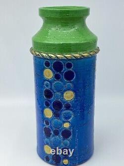 Vtg Bitossi Londi Italian Pottery Mid Century Circle Vase Gold Blue Spring 90/2