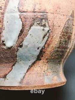 Vtg Brutalist Studio Pottery Vase Stoneware Drip Glaze Signed