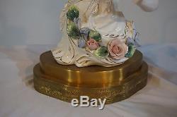 Vtg Capodimonte Style Lady Figural Table Lamp Studio Pottery Rose Lace Victorian