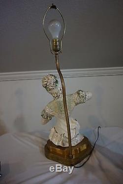 Vtg Capodimonte Style Lady Figural Table Lamp Studio Pottery Rose Lace Victorian