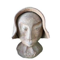 Vtg Clay Head Face Bust Sculpture Pottery Studio Mcm Abstract Brutalist 11 Tall