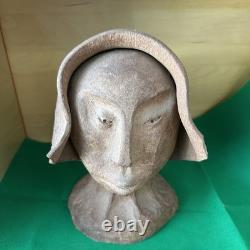 Vtg Clay Head Face Bust Sculpture Pottery Studio Mcm Abstract Brutalist 11 Tall