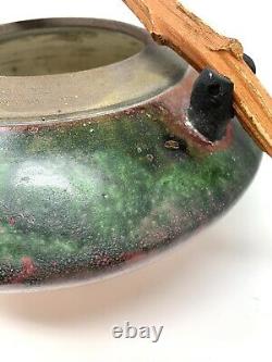 Vtg Contemporary Signed Colorful Raku Style Studio Art Pottery Vase with Handle
