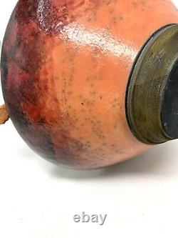 Vtg Contemporary Signed Colorful Raku Style Studio Art Pottery Vase with Handle