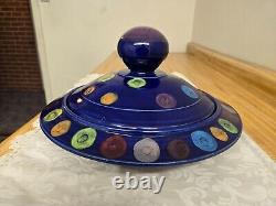 Vtg. Daniel Lasser studio art pottery galaxy blue large lidded bowl