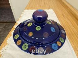 Vtg. Daniel Lasser studio art pottery galaxy blue large lidded bowl