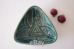 Vtg Danish Hyllested triangular bowl Studio pottery Denmark midcentury
