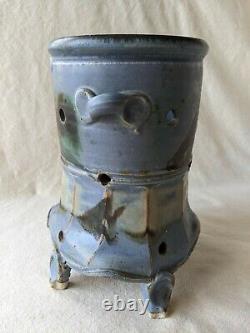 Vtg Elmer Taylor Studio Pottery Handmade Stoneware Footed Vase / Brush Pot