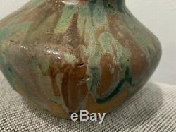 Vtg Ex Museum Studio Pottery Stoneware Copper Rutile Glaze Vase Marked Fulper