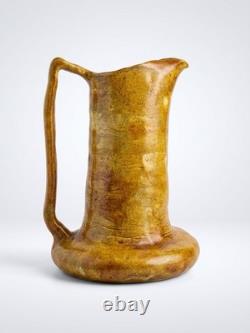 Vtg Hand Thrown Studio Art Pottery Brutalist Drip Browns Yellows Rare Odd EUC