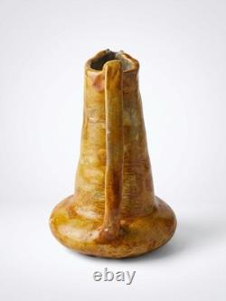 Vtg Hand Thrown Studio Art Pottery Brutalist Drip Browns Yellows Rare Odd EUC