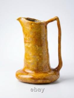 Vtg Hand Thrown Studio Art Pottery Brutalist Drip Browns Yellows Rare Odd EUC